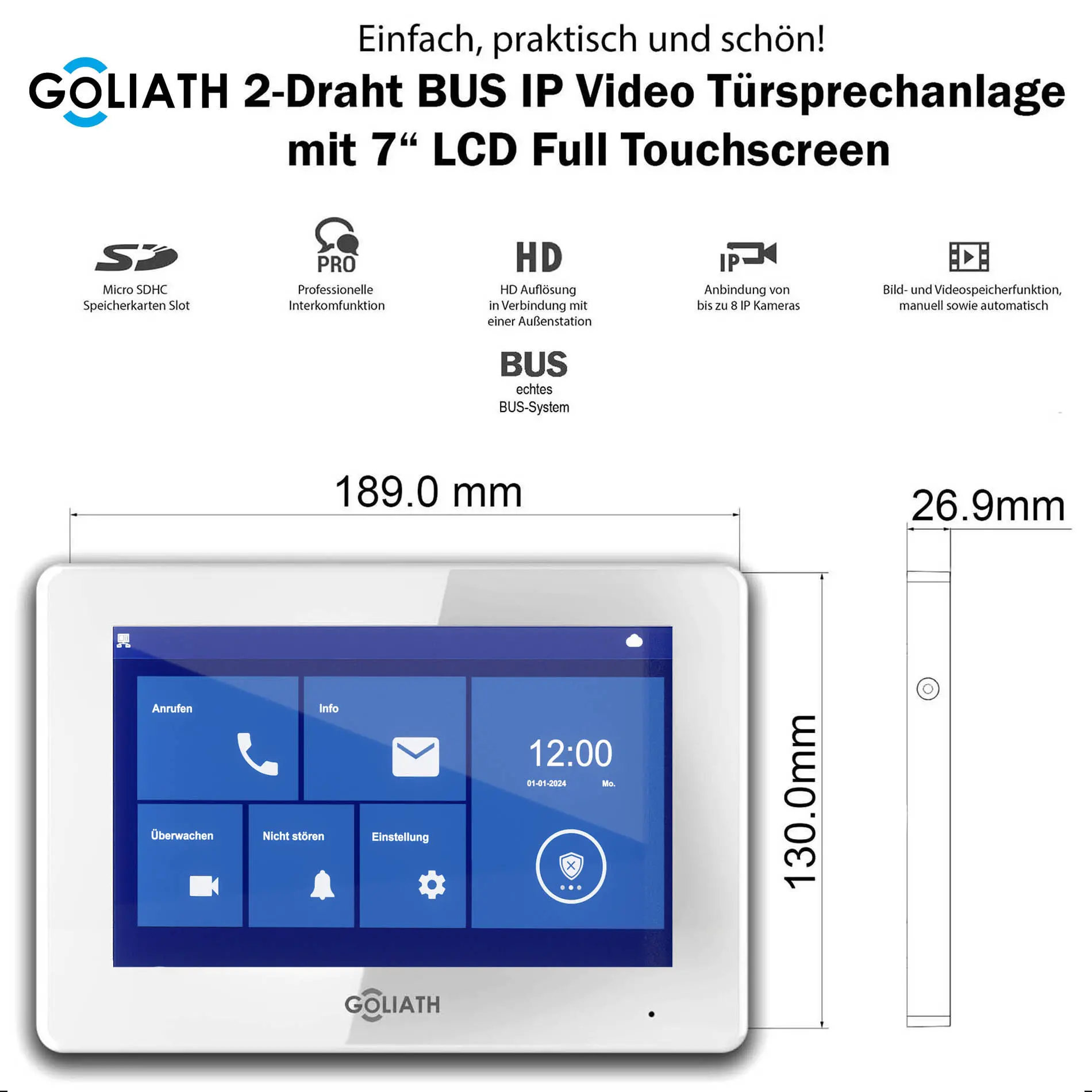 Goliath_7-Zoll_Weiß_Monitor_Tuersprechanlage