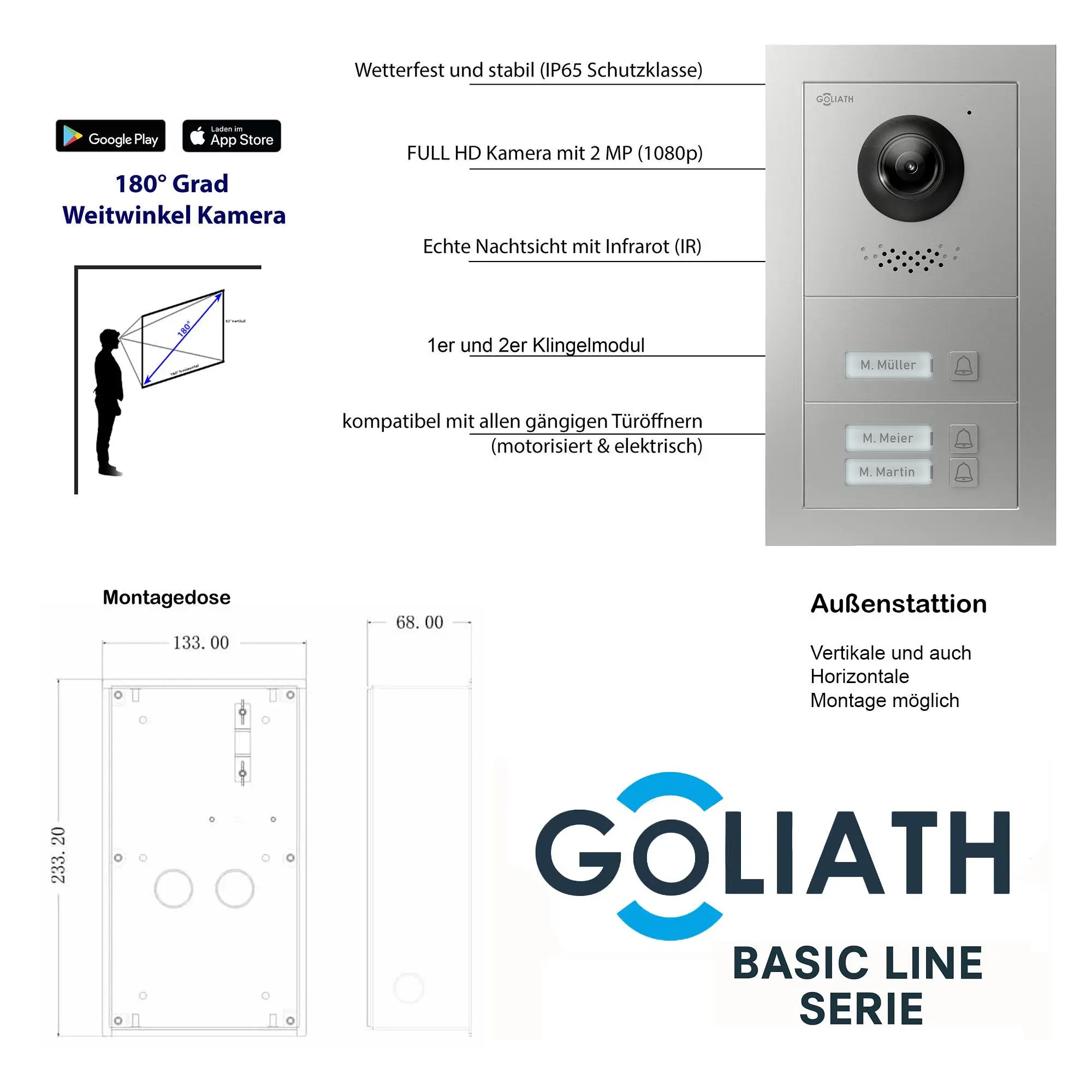 Goliath Basic Line Außenstation 3-Familienhaus mit 170° Kamera Silber