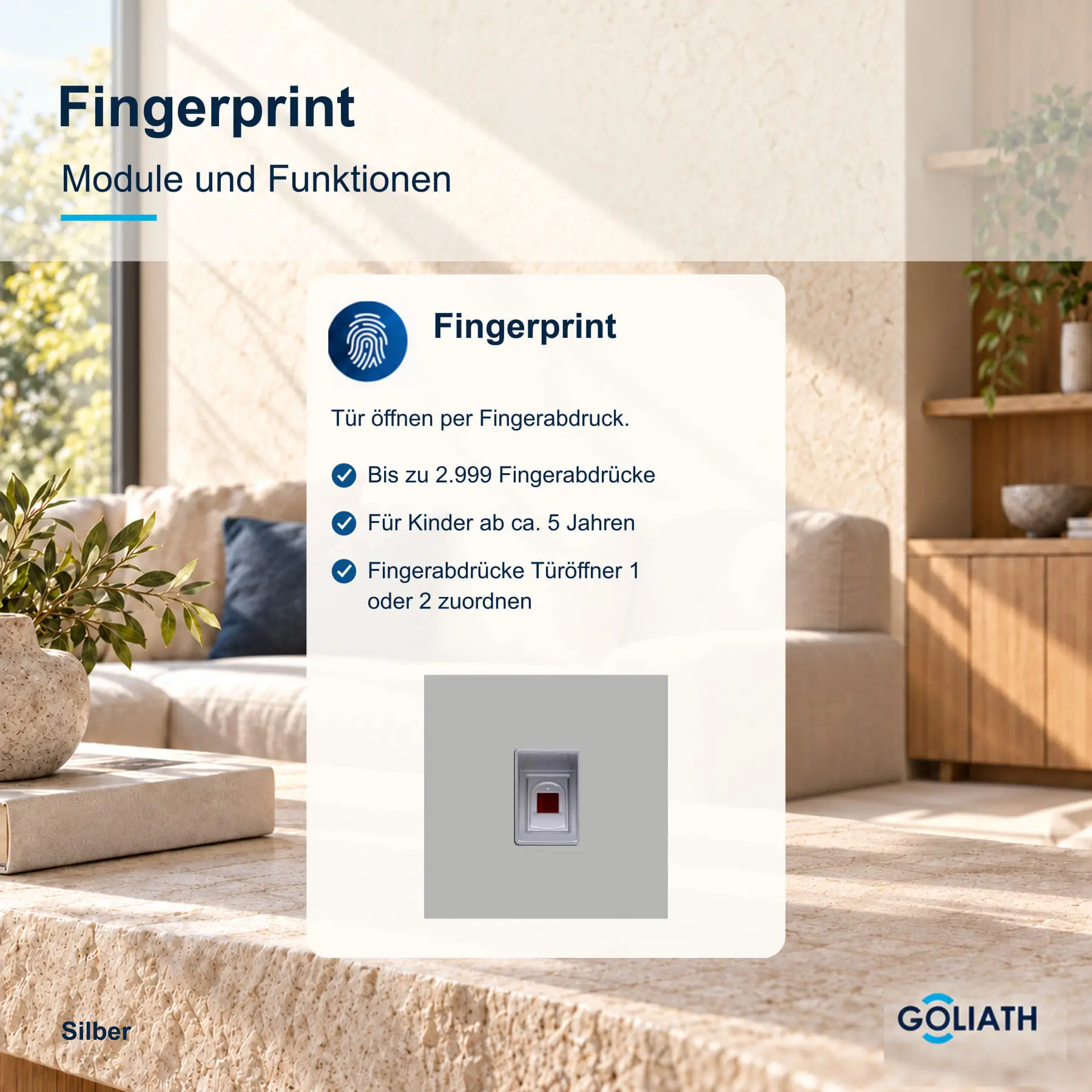 Fingerprint-Modul für die Goliath Türsprechanlage in Silber: Türöffnung per Fingerabdruck.