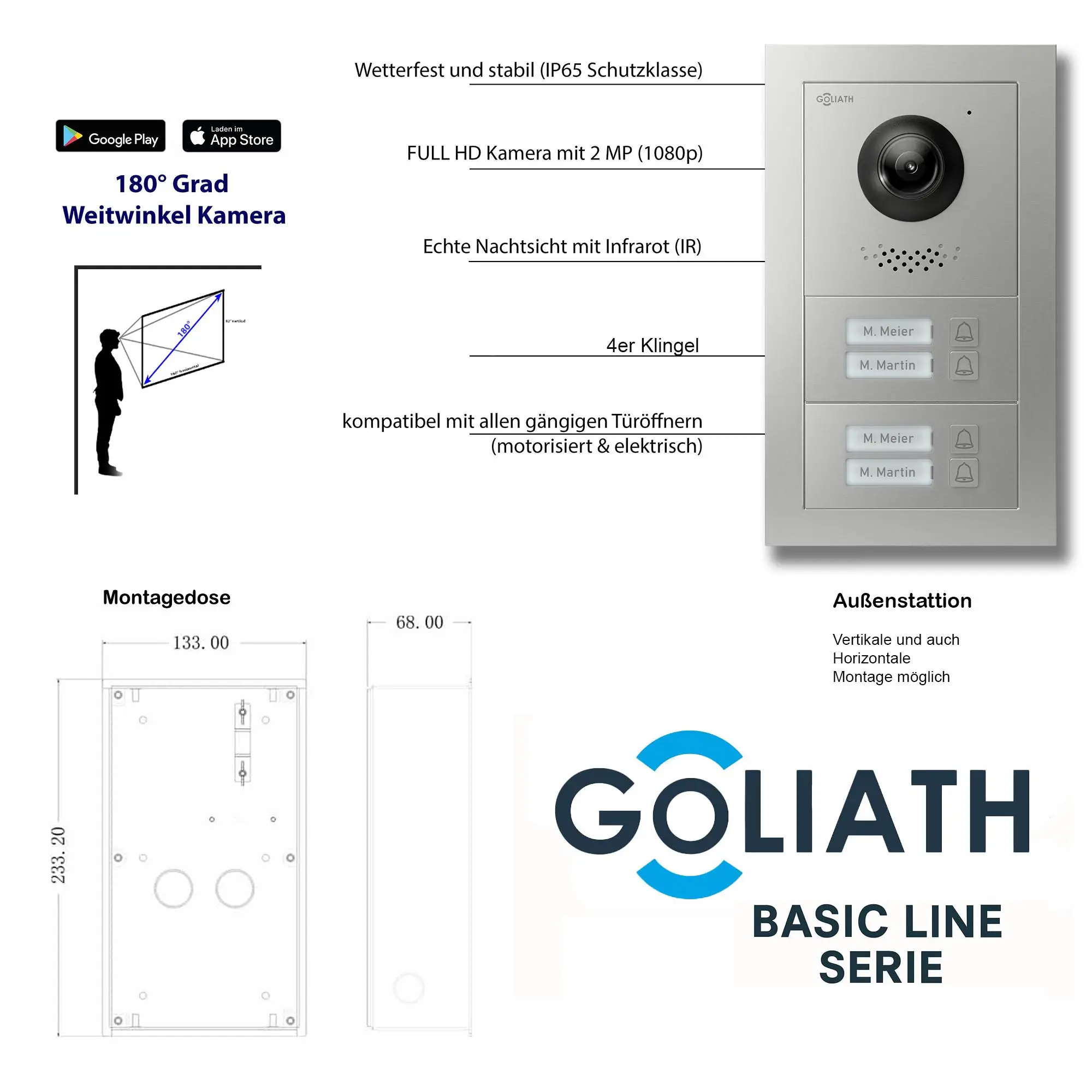 Goliath Basic Line Außenstation 4-Familienhaus mit 170° Kamera Silber