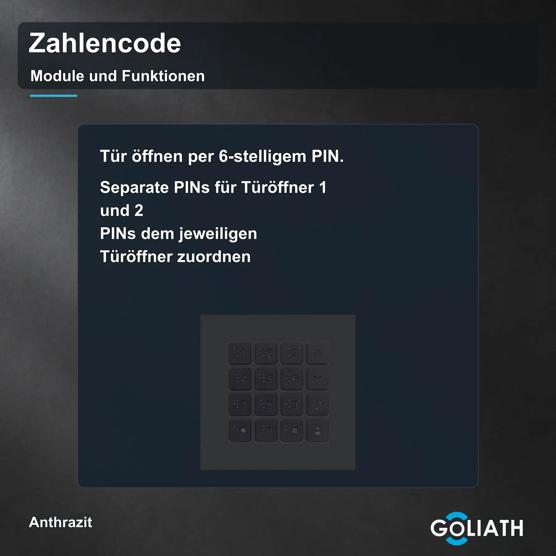 Zahlencode-Tastatur für die Goliath Türsprechanlage in Anthrazit: Türöffnung per PIN.