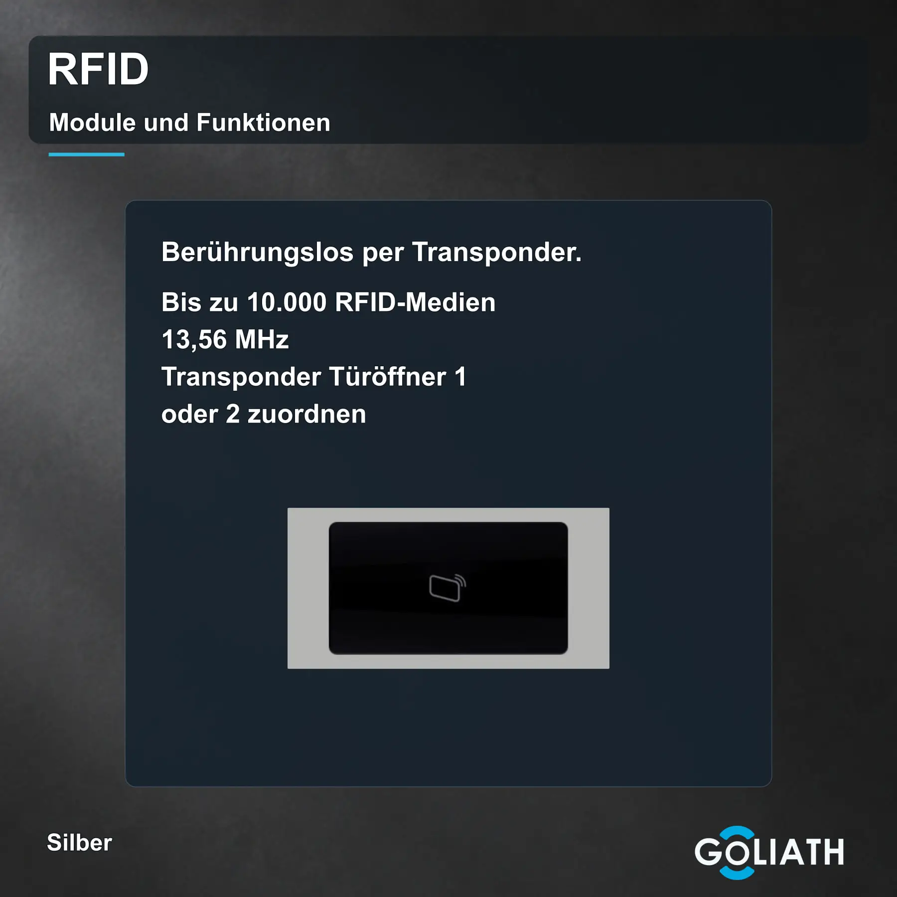 RFID-Leser für die Goliath Türsprechanlage in Silber: berührungslose Türöffnung per Transponder.