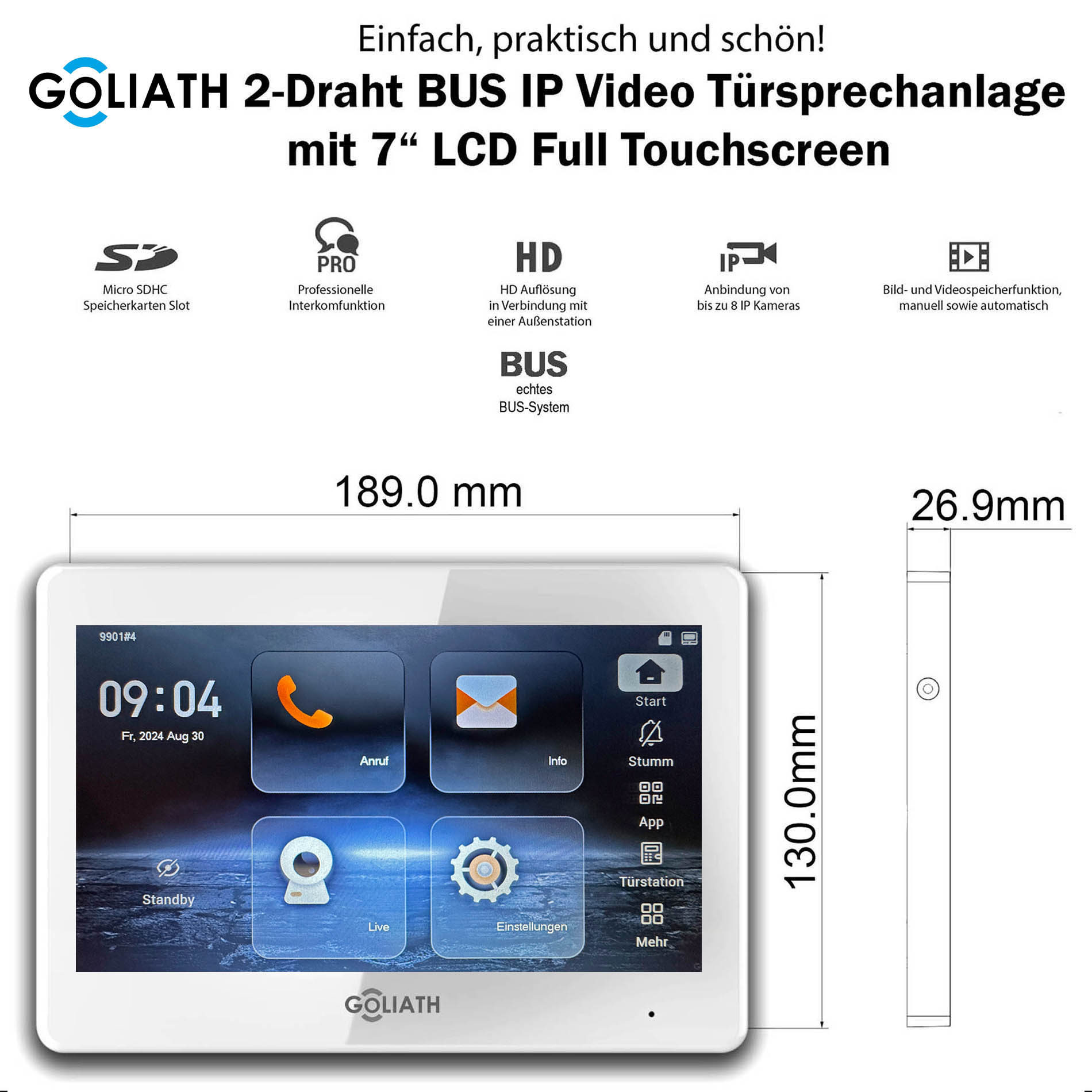 AV-2BI-22V2 Goliath 7-Zoll Monitor Weiß Trsprechanlage