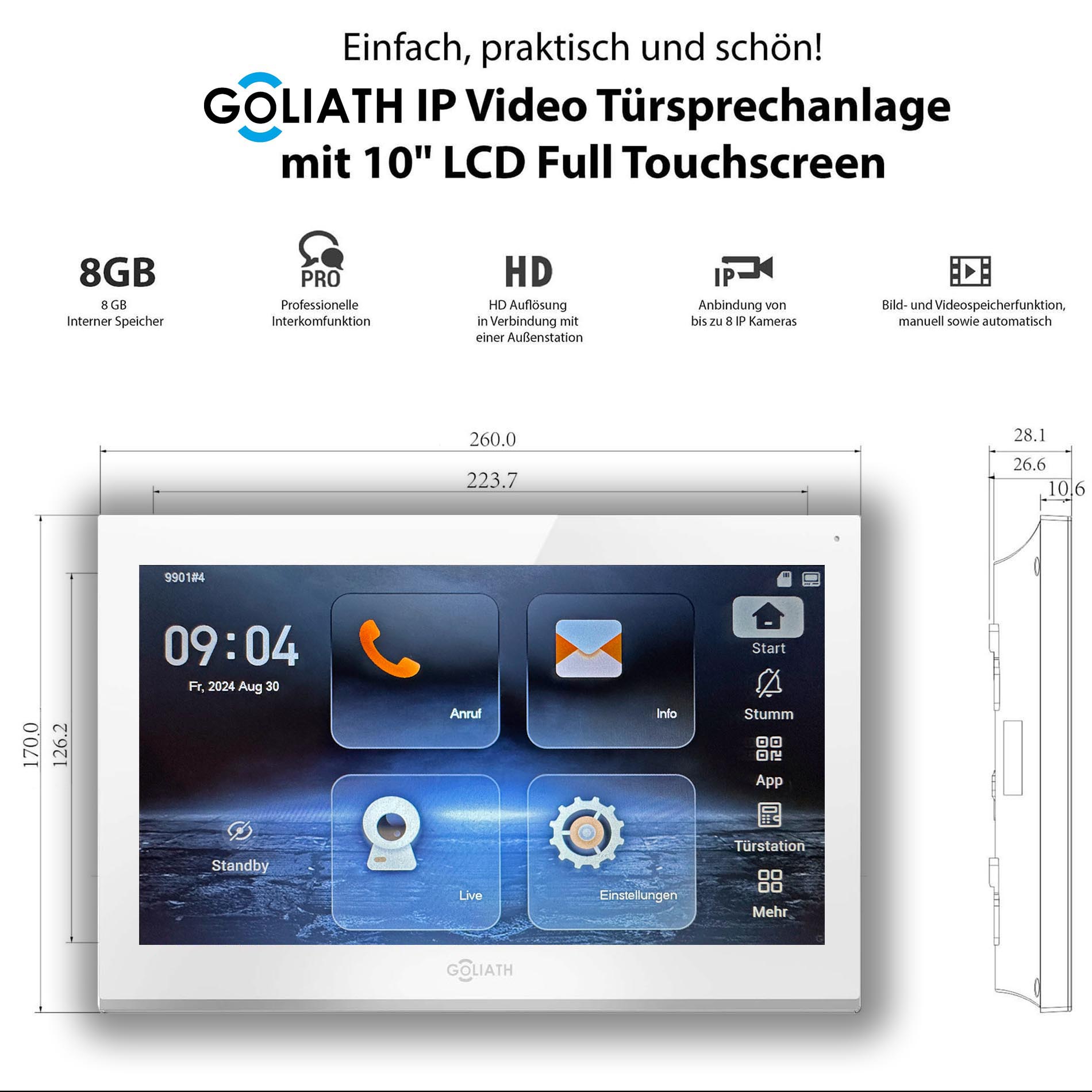 AV-VTI10WV2 Goliath 10-Zoll Monitor Weiß Trsprechanlage