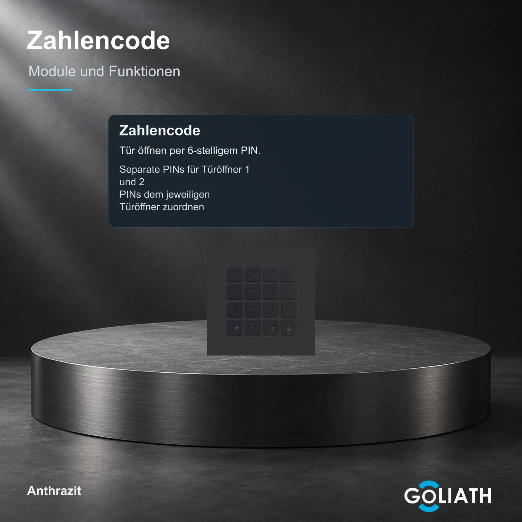 Zahlencode-Tastatur für die Goliath Türsprechanlage in Anthrazit: Türöffnung per PIN.