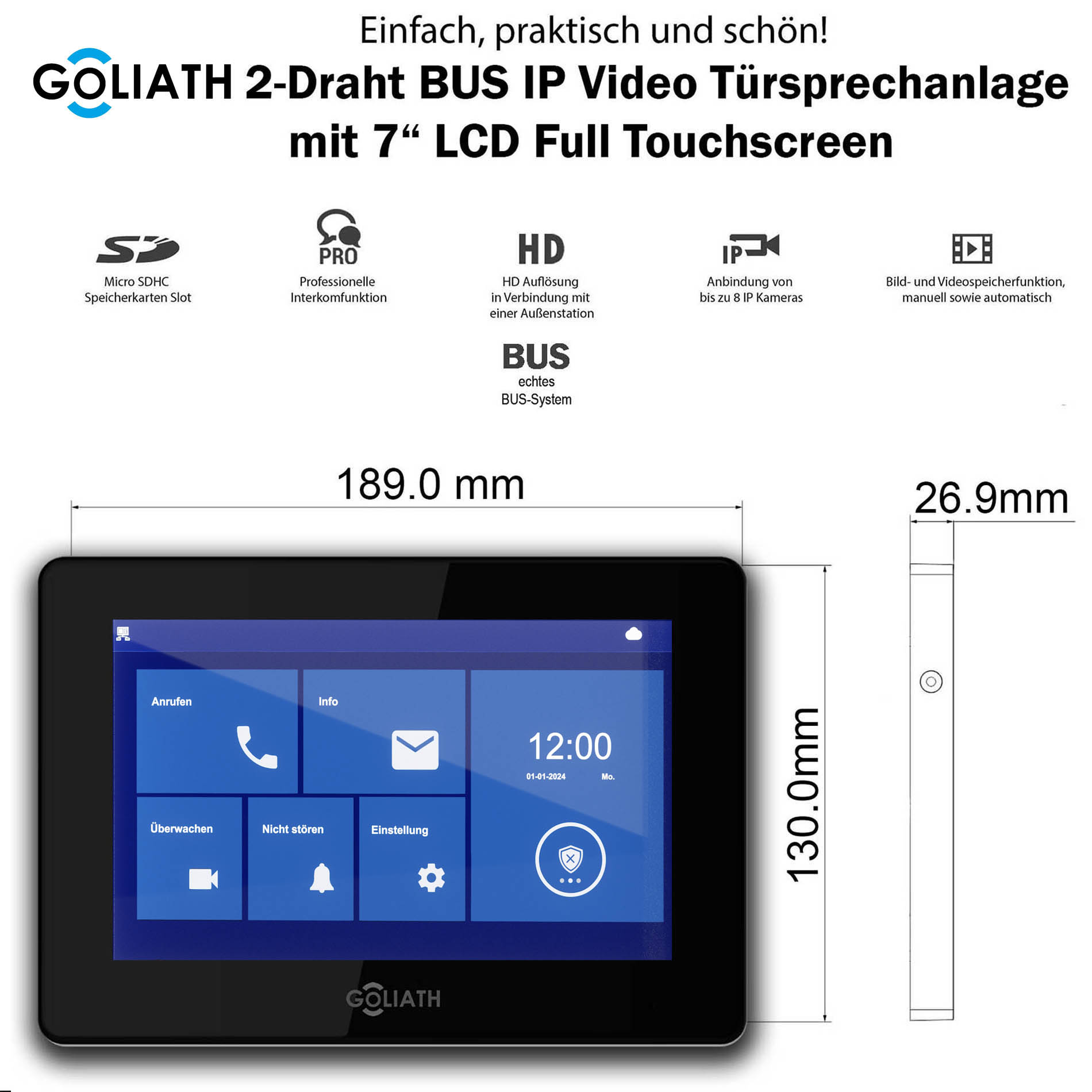Goliath 7-Zoll Monitor Schwarz Trsprechanlage