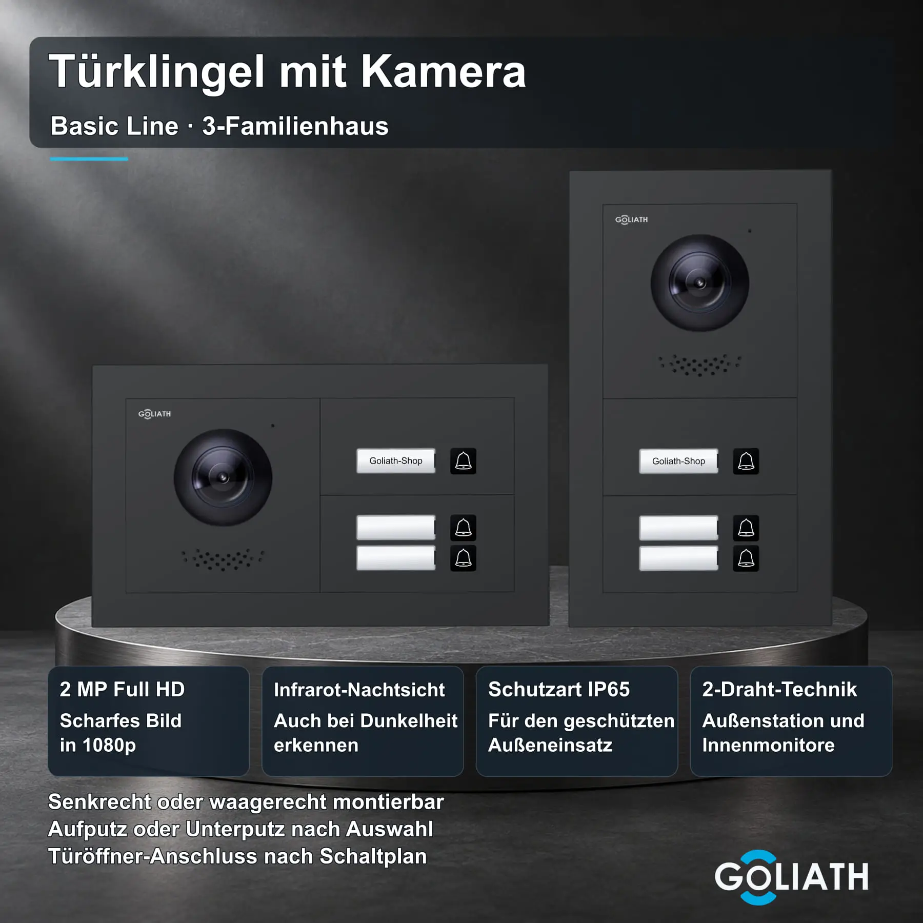 Goliath Basic Line Türklingel Außenstation für 3 Familien in Anthrazit