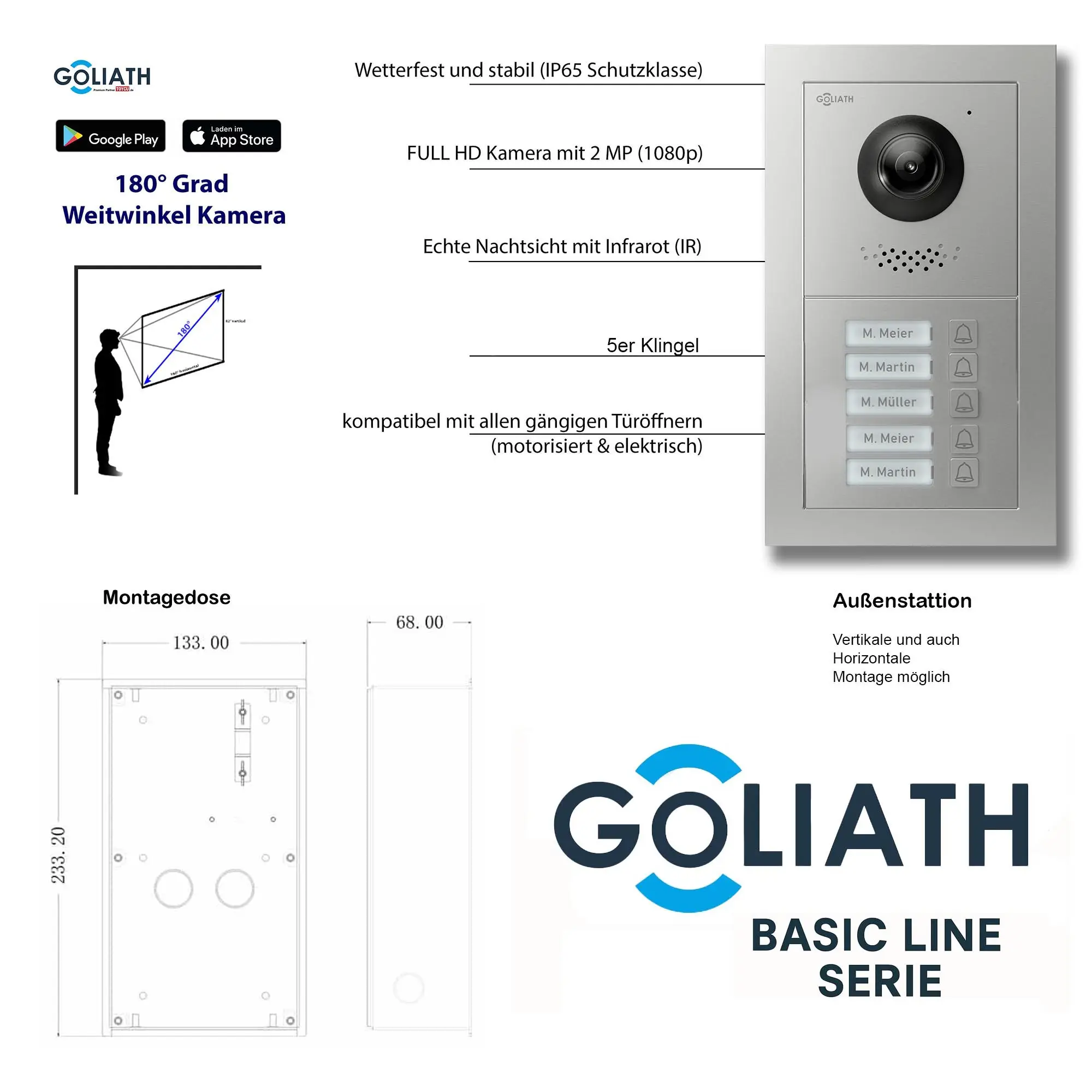 Goliath Basic Line Außenstation 5-Familienhaus mit 170° Kamera Silber