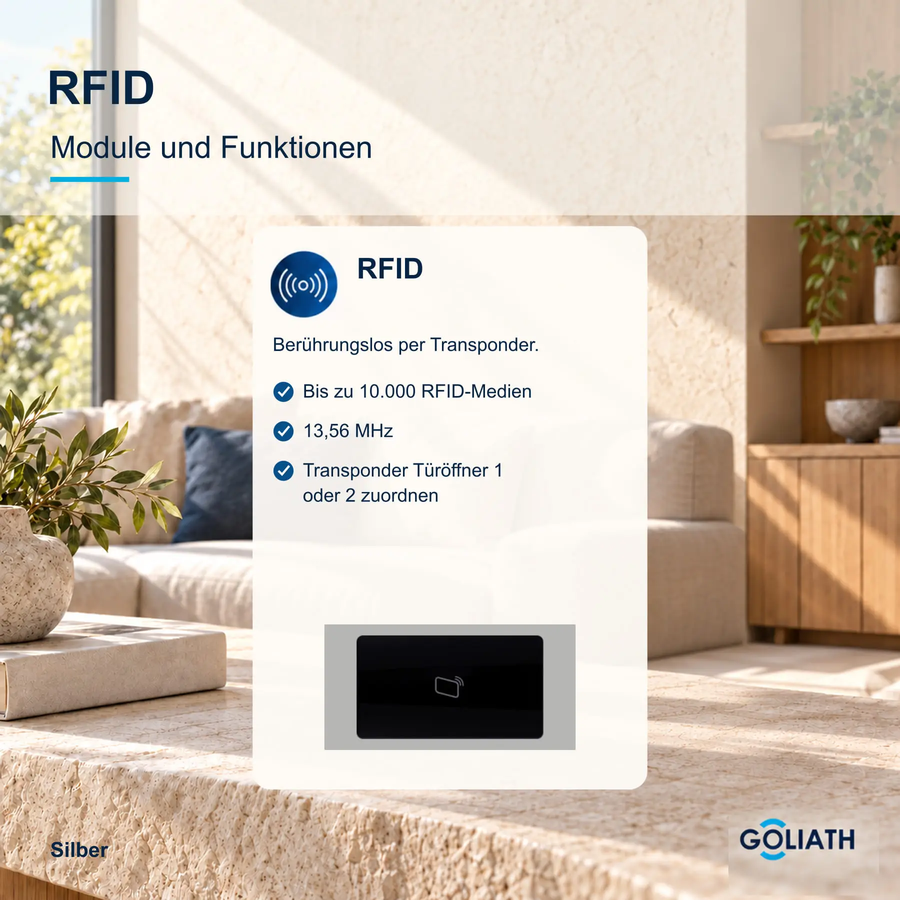 RFID-Leser für die Goliath Türsprechanlage in Silber: berührungslose Türöffnung per Transponder.
