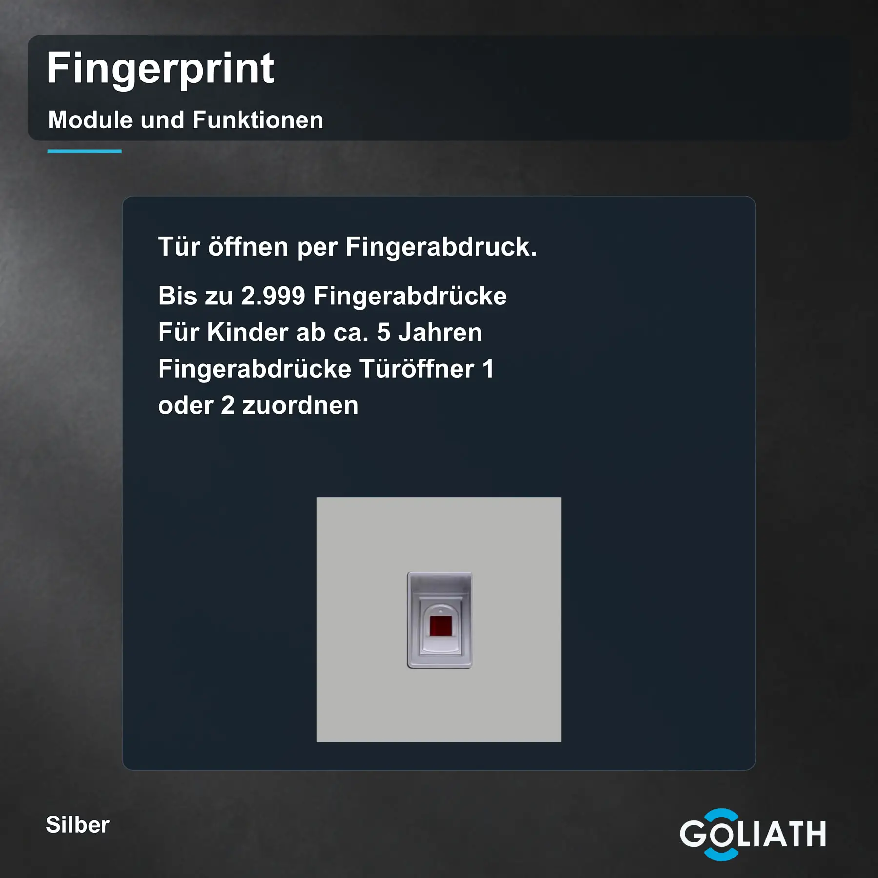 Fingerprint-Modul für die Goliath Türsprechanlage in Silber: Türöffnung per Fingerabdruck.