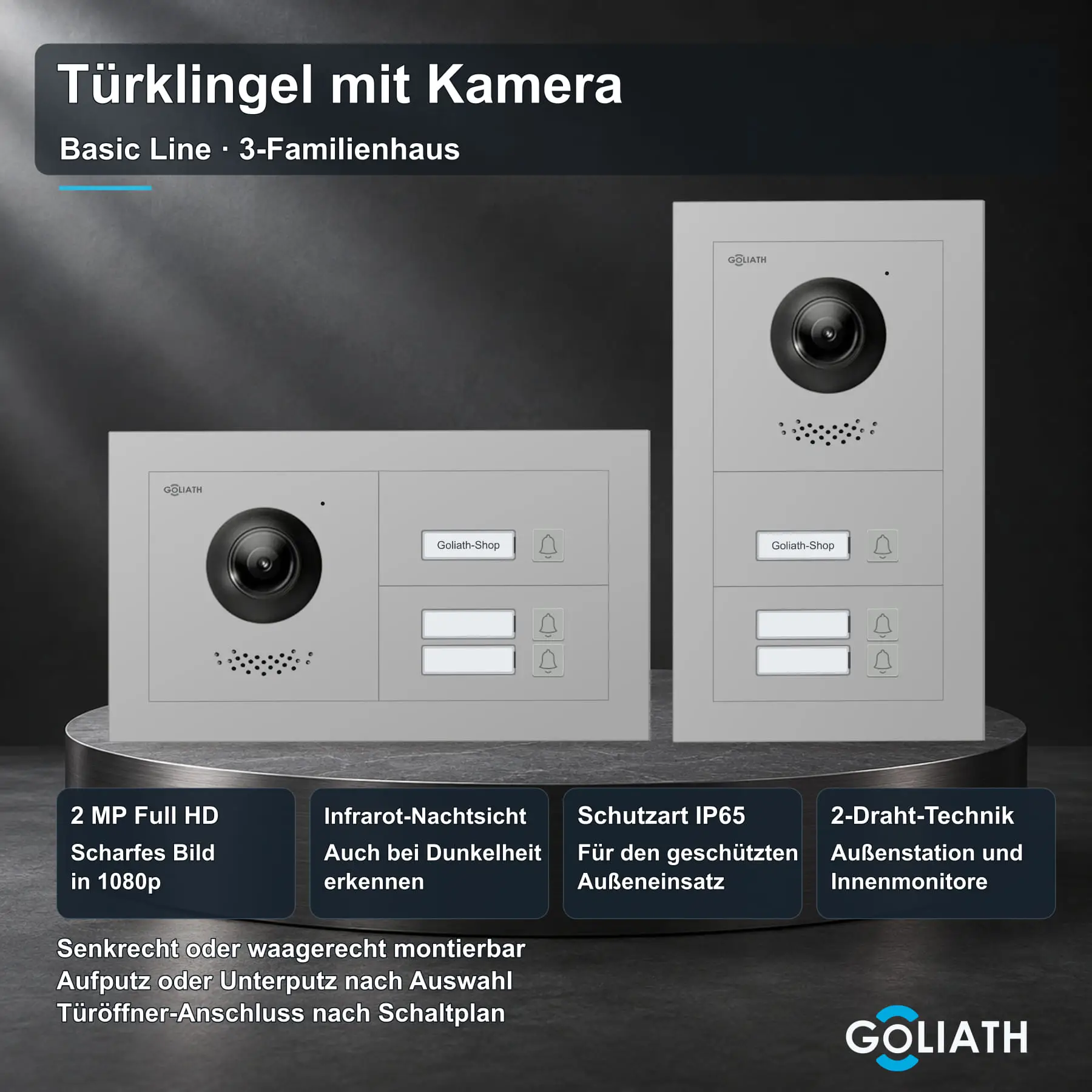 Goliath Basic Line Türklingel Außenstation für 3 Familien in Silber