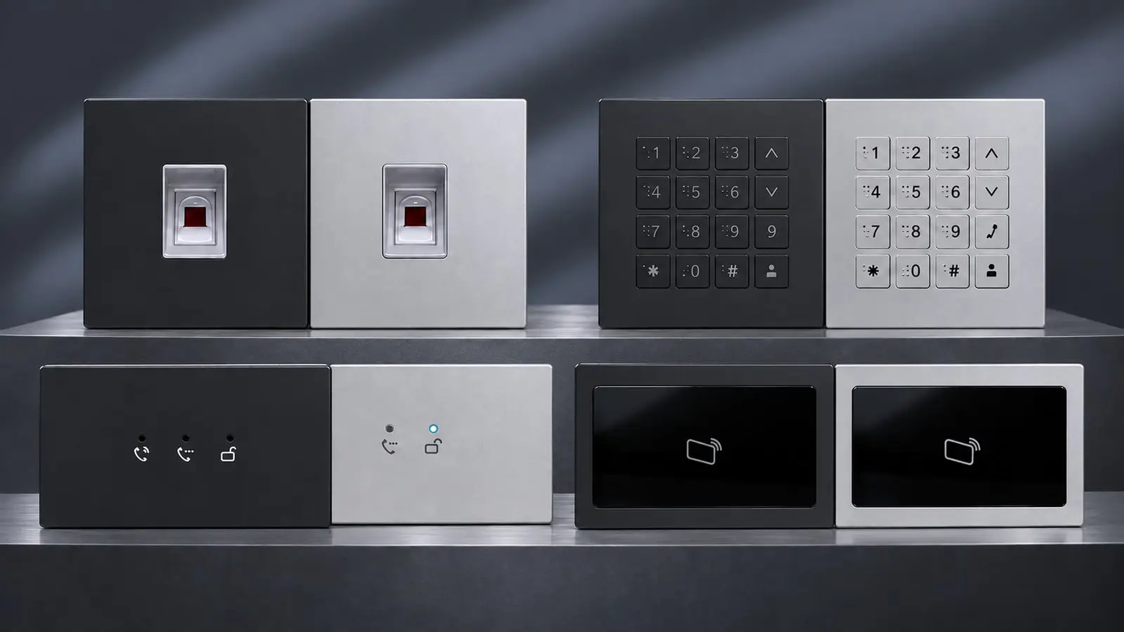 Premium-Line-Module für Fingerprint, Zahlencode, Statusanzeige und RFID in Silber und Anthrazit