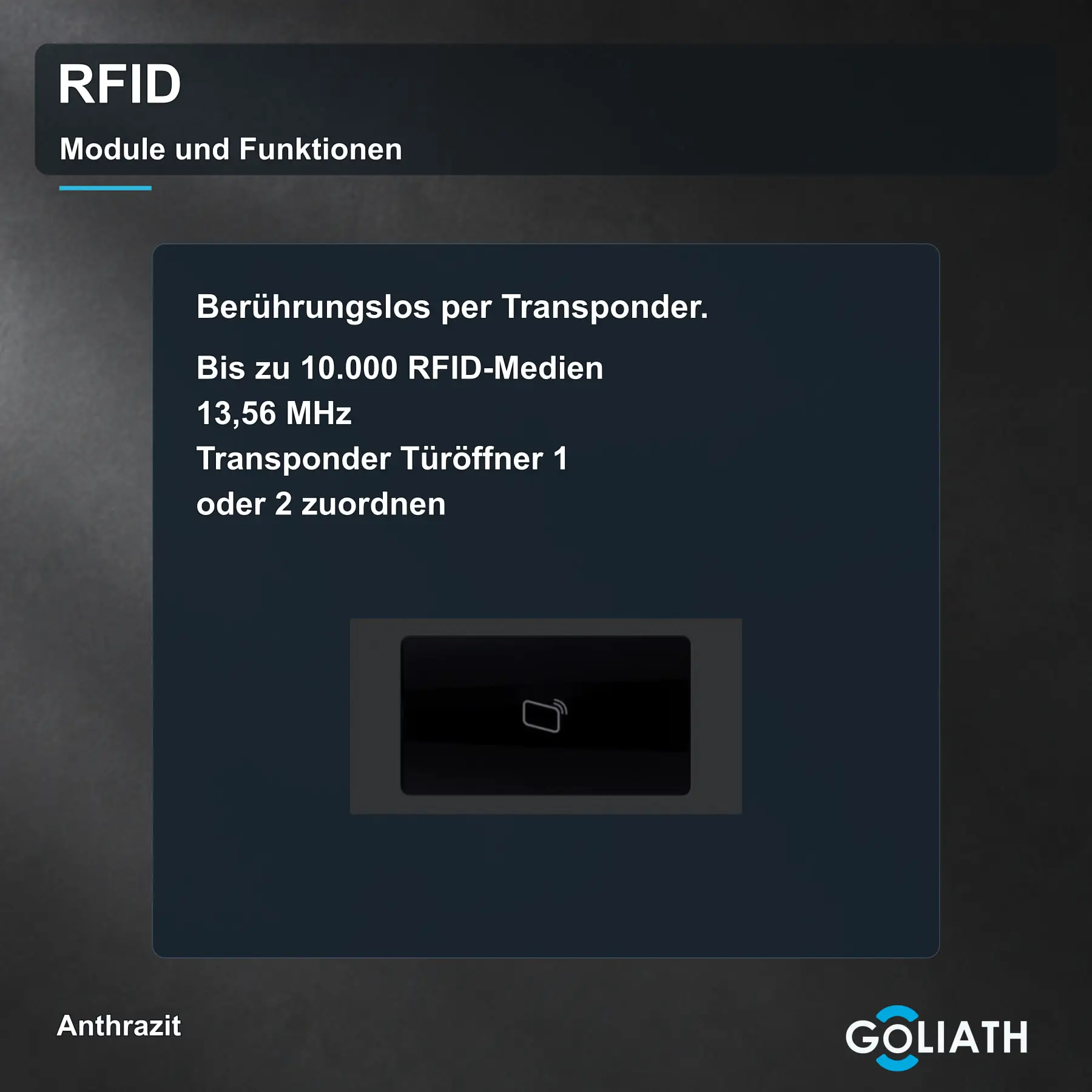 RFID-Leser für die Goliath Türsprechanlage in Anthrazit: berührungslose Türöffnung per Transponder.