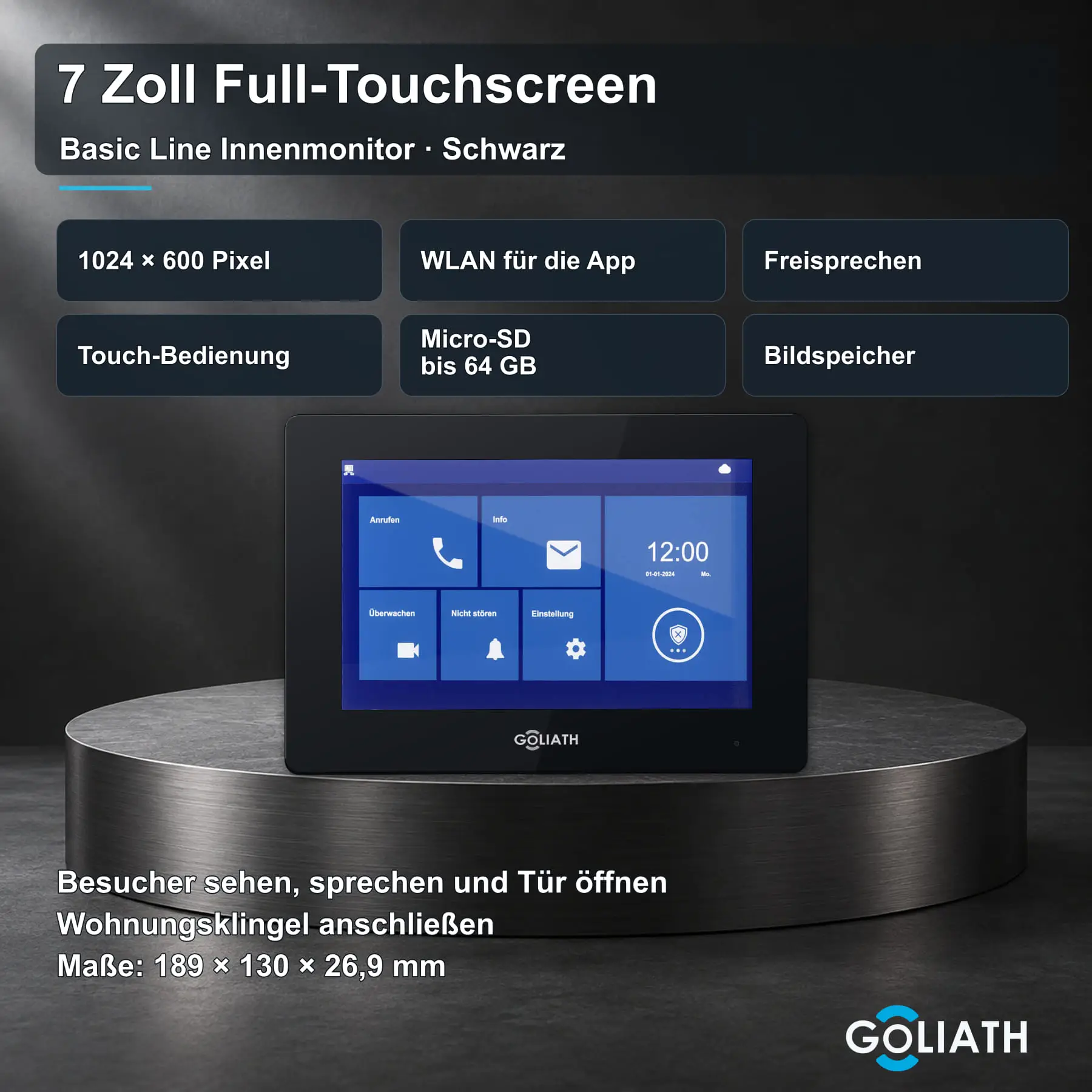 Goliath Basic Line Türklingel – 7-Zoll-Innenmonitor in Schwarz