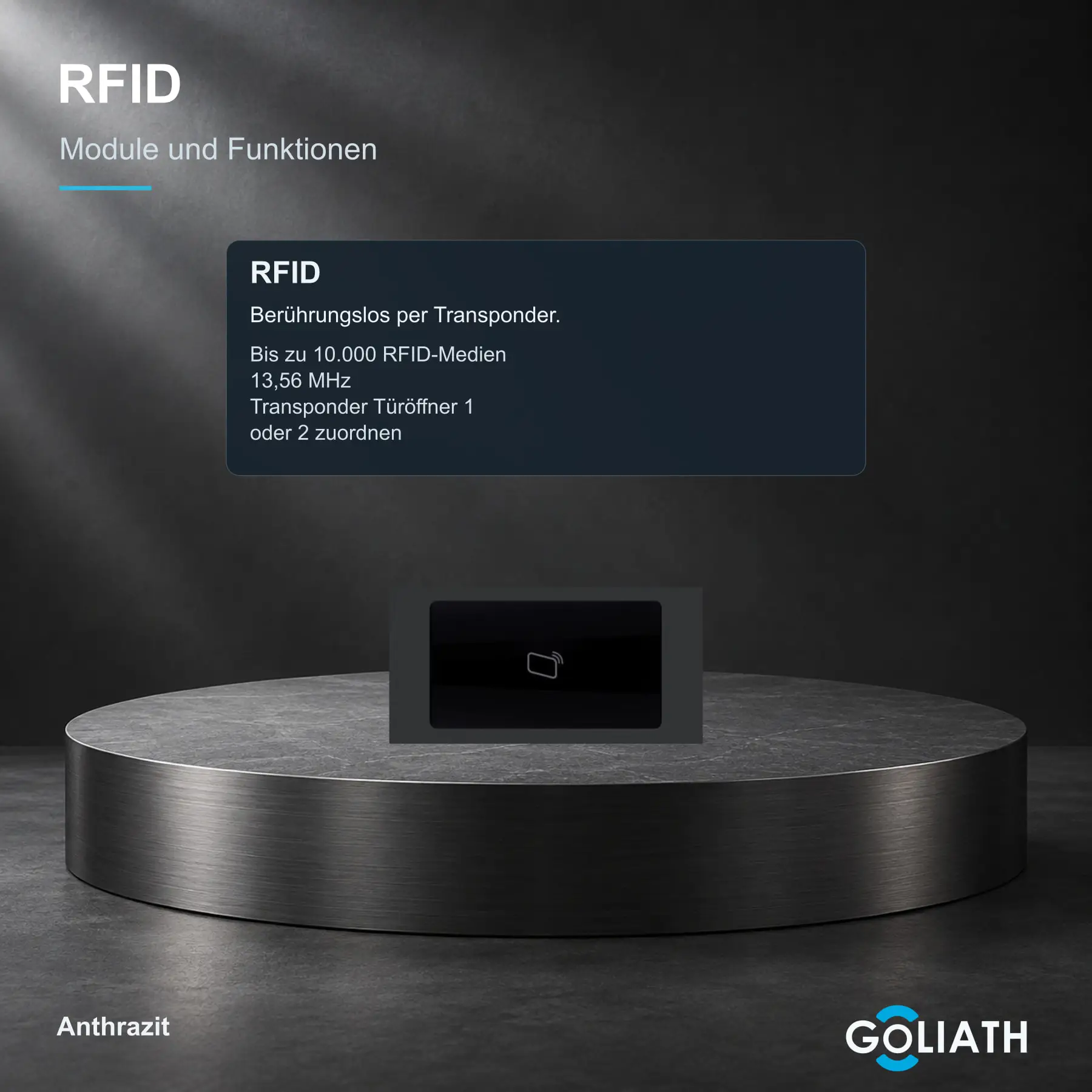 RFID-Leser für die Goliath Türsprechanlage in Anthrazit: berührungslose Türöffnung per Transponder.