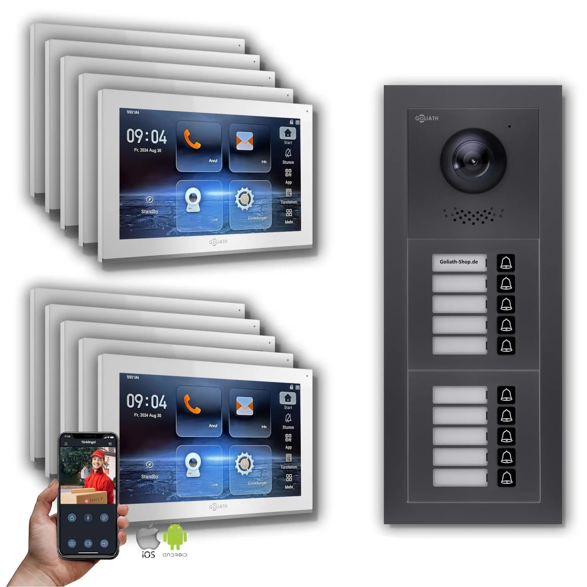 Goliath IP Video Türsprechanlage: 10-Zoll 10 Familienhaus, Smartphone-App, Anthrazit