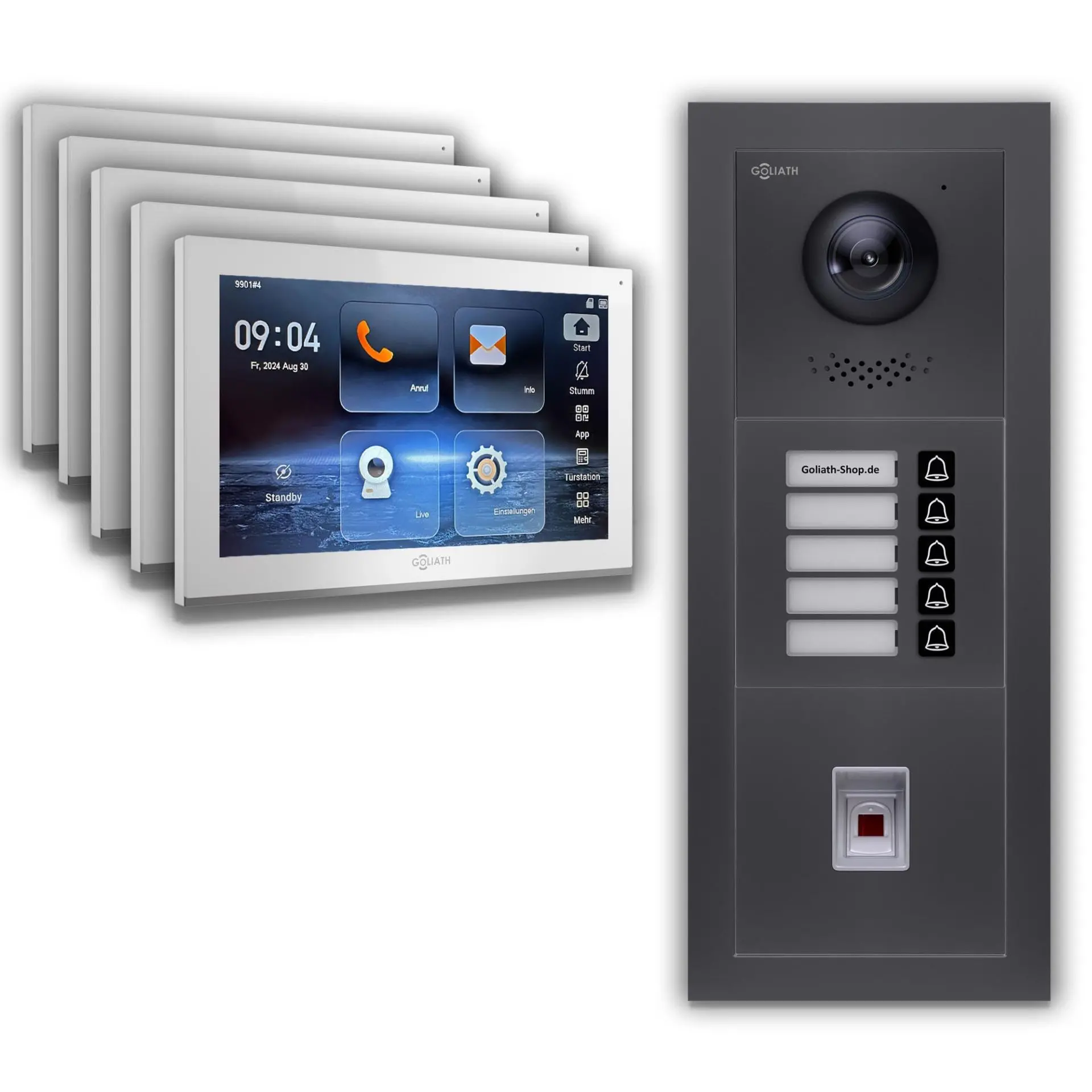 Goliath IP Video Türsprechanlage: 10-Zoll 5 Familienhaus, Fingerprint, Anthrazit